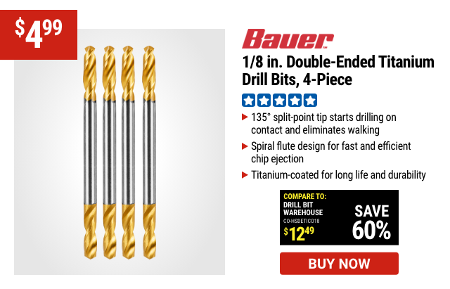BAUER: 1/8 in. Double-Ended Titanium Drill Bits, 4-Piece