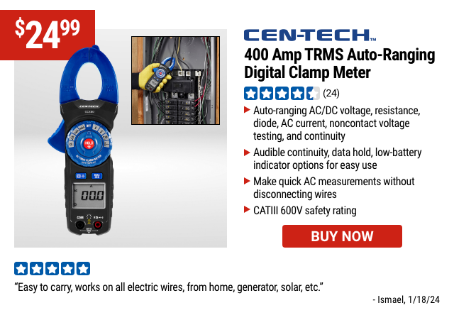 CEN-TECH: 400 Amp TRMS Auto-Ranging Digital Clamp Meter