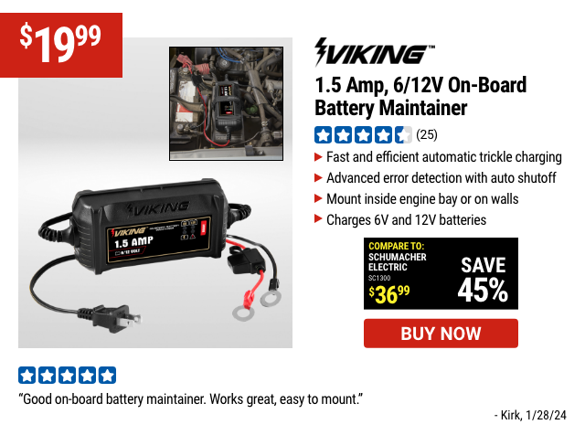 VIKING: 1.5 Amp, 6/12V On-Board Battery Maintainer