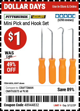 PITTSBURGH Mini Pick and Hook Set