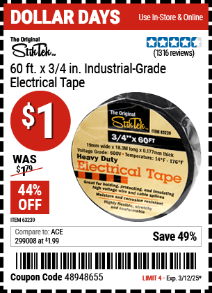 STIKTEK 60 ft. x 3/4 in. Industrial Grade Electrical Tape