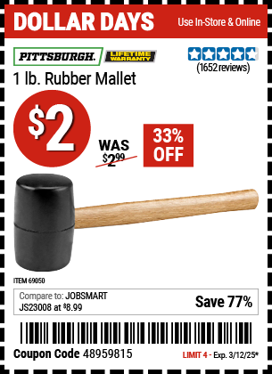 PITTSBURGH 1 lb. Rubber Mallet