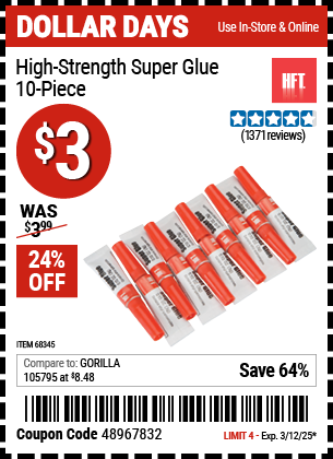 HFT 10 Piece High Strength Super Glue