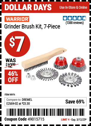 WARRIOR Grinder Brush Kit, 7 Piece