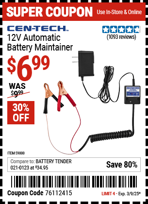 CEN-TECH 12V Automatic Battery Maintainer