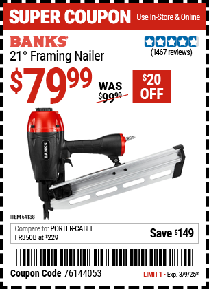 BANKS 21° Framing Nailer