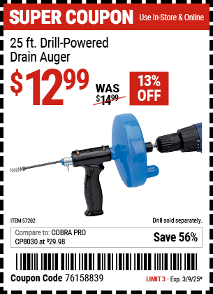 25 ft. Drill-Powered Drain Auger