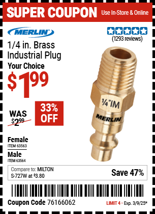 MERLIN 1/4 in. Male Brass Industrial Plug