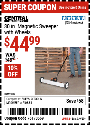 CENTRAL MACHINERY 30 In. Magnetic Sweeper with Wheels