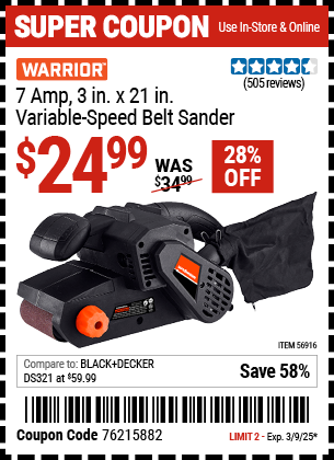 WARRIOR 7 Amp 3 in. x 21 in. Variable Speed Belt Sander