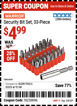 WARRIOR Security Bit Set, 33 Piece