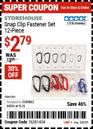 STOREHOUSE Snap Clip Fastener Set, 12 Piece