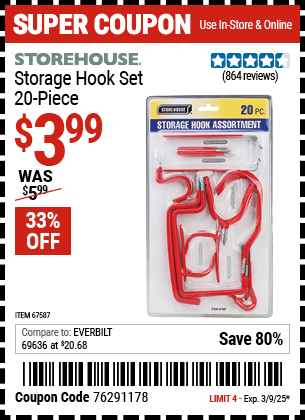 STOREHOUSE Storage Hook Set, 20 Piece