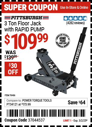 PITTSBURGH 3 Ton Floor Jack with RAPID PUMP, Slate Gray