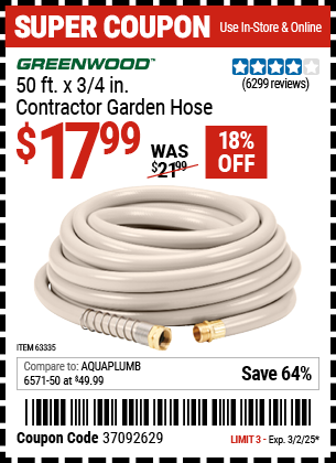 GREENWOOD 50 ft. x 3/4 in. Contractor Garden Hose