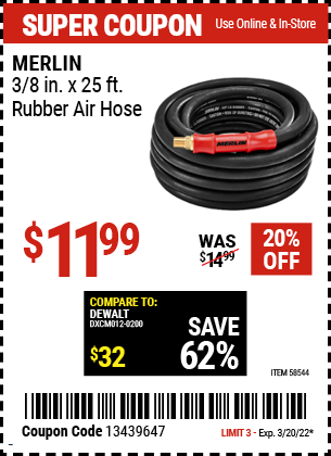 3/8 in. x 25 ft. Rubber Air Hose