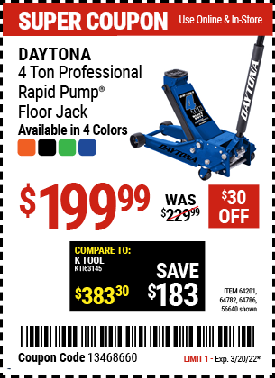 4 ton Professional Rapid Pump® Floor Jack, Blue