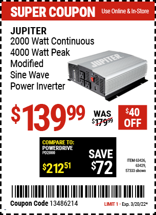 2000 Watt Continuous/4000 Watt Peak Power Inverter