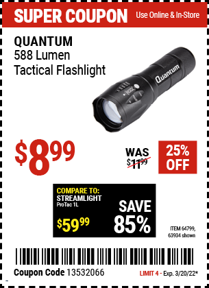 588 Lumen Tactical Flashlight, Black