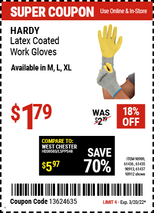 Latex Coated Work Gloves Medium