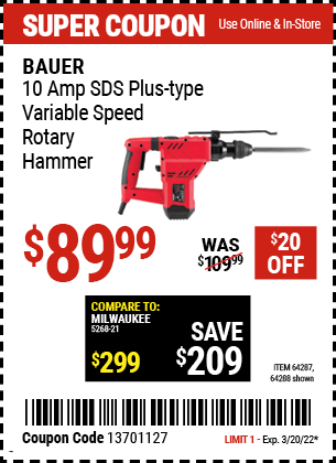 10 Amp  SDS Plus-Type Variable Speed Rotary Hammer