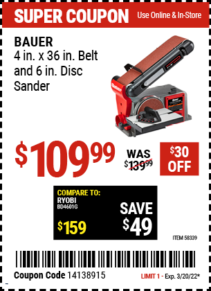 4 in. x 36 in. Belt and 6 in. Disc Sander