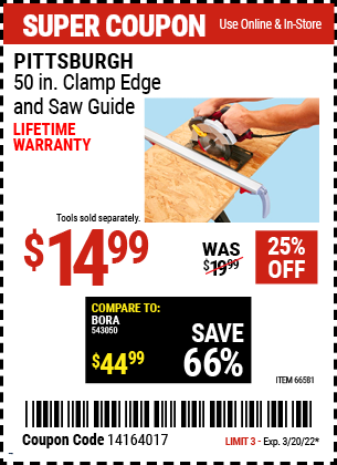 Pittsburgh: 50 in Clamp Edge Saw Guide