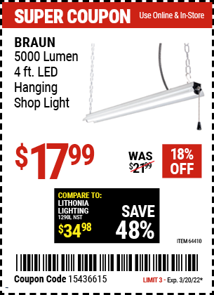 Braun: 5000 Lumen Hanging Shop Light