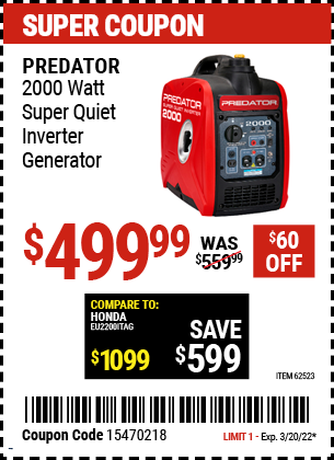 2000 Watt Super Quiet Inverter Generator