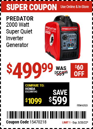 2000 Watt Super Quiet Inverter Generator