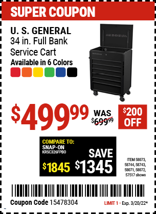 34 in. Full Bank Service Cart, Black