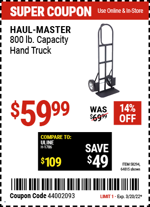 Haul Master 800lb Capacity Hand Truck