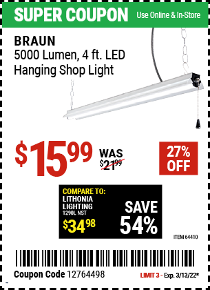 5000 Lumen 4 Ft. LED Hanging Shop Light
