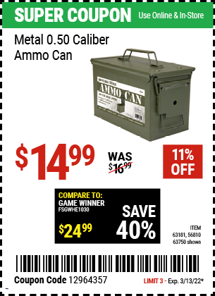 Metal 0.50 Caliber Ammo Can