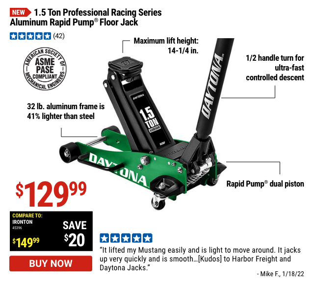 DAYTONA: 1.5 ton Professional Racing Series Aluminum Floor Jack