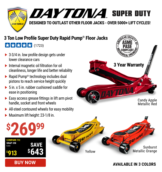 DAYTONA: 3 Ton Low Profile Super Duty Rapid Pump Floor Jack