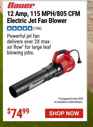 BAUER: 12 Amp, 115 MPH/805 CFM Electric Jet Fan Blower
