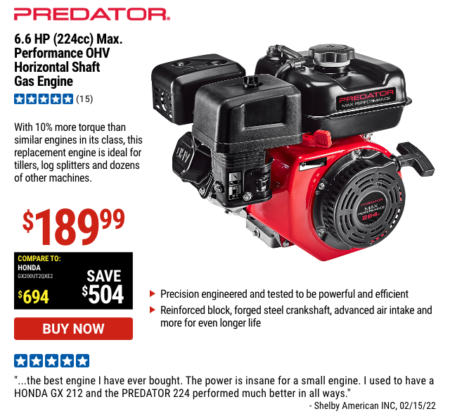 Predator: 6.6 HP Gas Engine