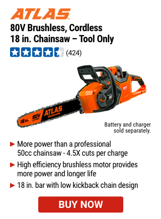 ATLAS: 80V Brushless Cordless 18 In. Chainsaw - Tool Only