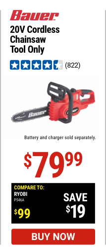 Bauer: 20V Cordless Chainsaw - Tool Only