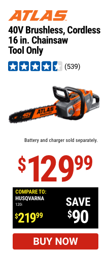 Atlas: 40V Brushless, Cordless 16 in. Chainsaw - Tool Only