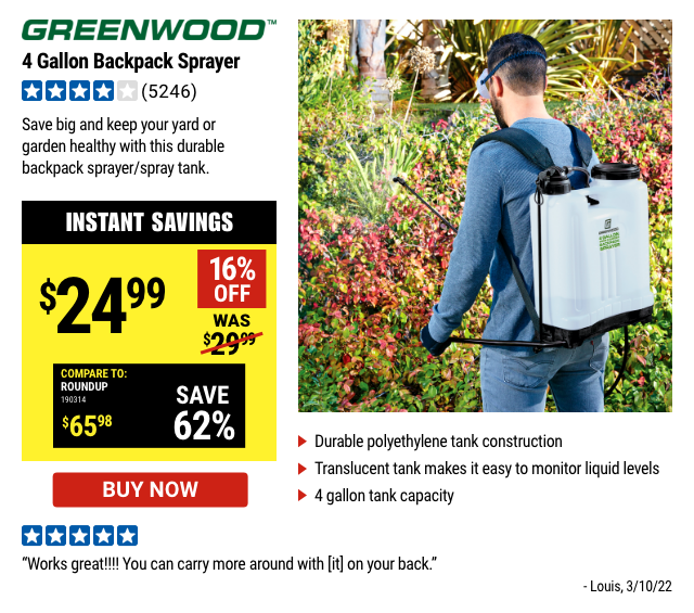 Greenwood 4 gallon Backpack Sprayer