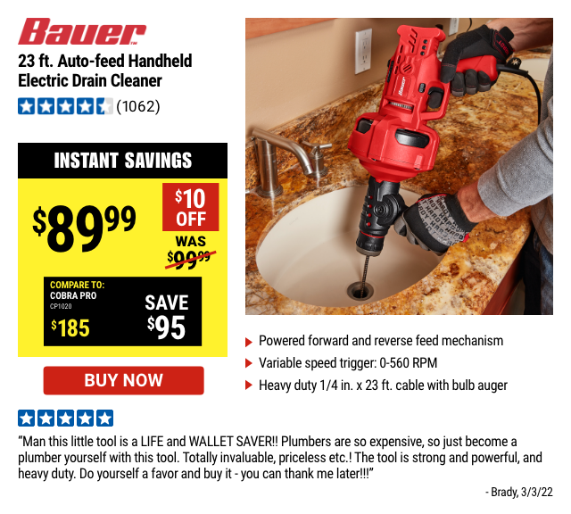 Bauer: 23ft Drain Cleaner