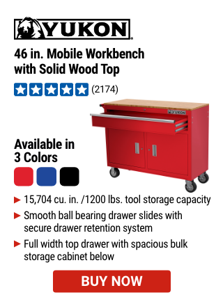 Yukon: 46 in. Mobile Workbench with Solid Wood Top