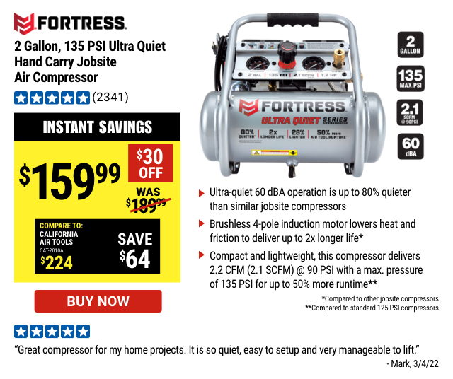 Fortress 2 gallon hand carry compressor