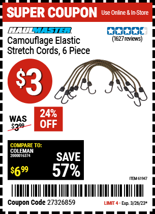 HAUL-MASTER: Camouflage Elastic Stretch Cords, 6 Piece