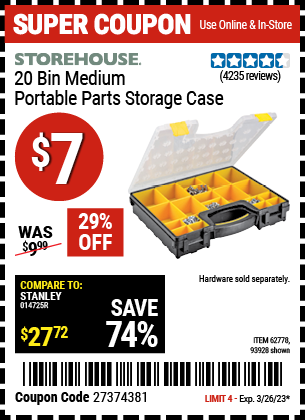 STOREHOUSE: 20 Bin Medium Portable Parts Storage Case