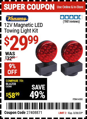 KENWAY: 12V Magnetic LED Towing Light Kit
