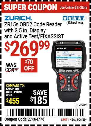 ZURICH: ZR15s OBD2 Code Reader with 3.5 In. Display and Active Test/FIXASSIST
