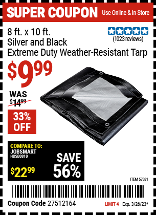 HFT: 8 ft. x 10 ft. Silver and Black Extreme-Duty, Weather-Resistant Tarp